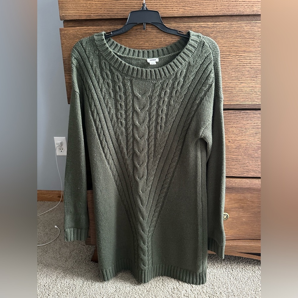 Garage dark green cable knit sweater dress